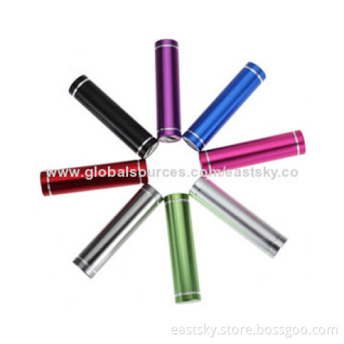 Universal Aluminum Power Bank Charger with 5V Input, 2600mAh Lipstick Power